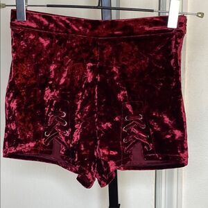 Velvet Lace-Up Burgundy Shorts